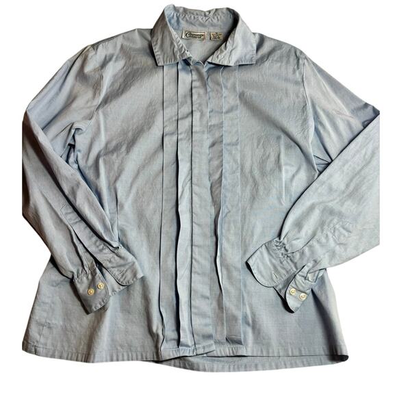 VTG Corporate Woman Collared Hidden Button Up Womens Shirt Blue Size 12 Cotton - Picture 1 of 5